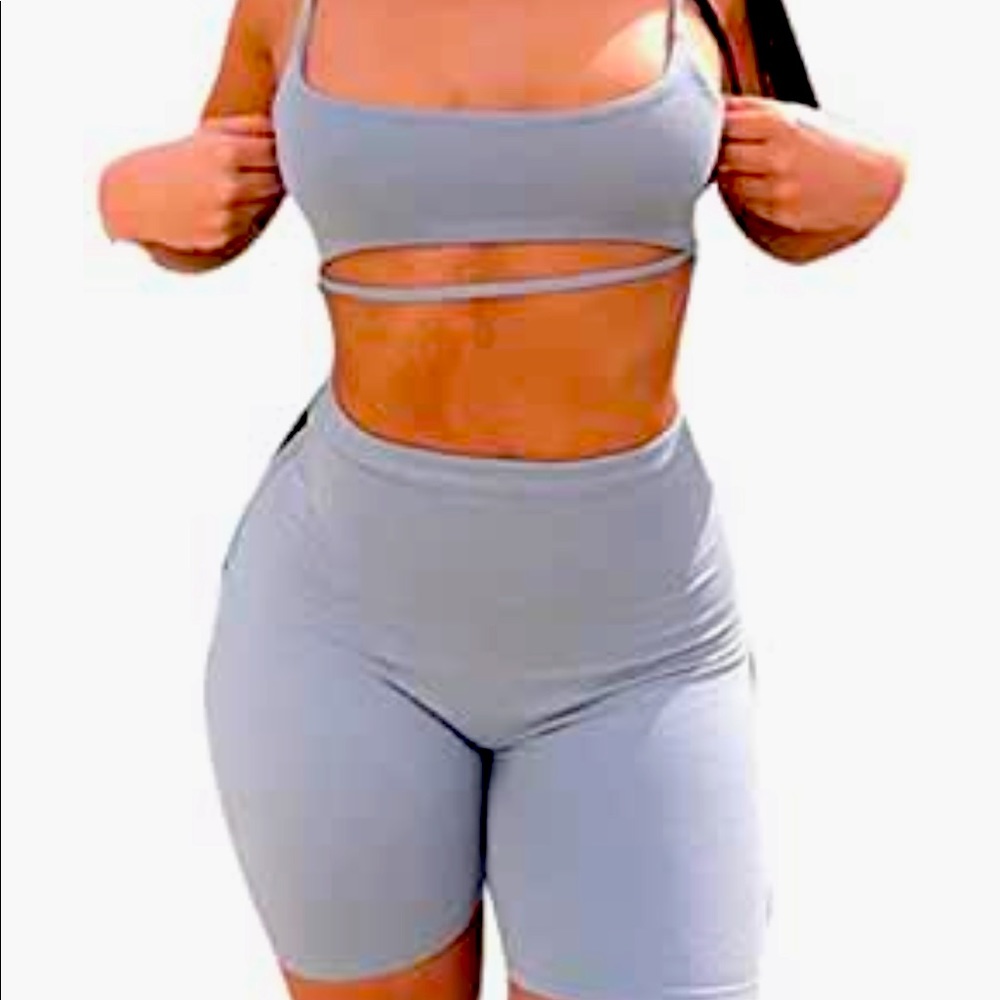Gray biker shorts set